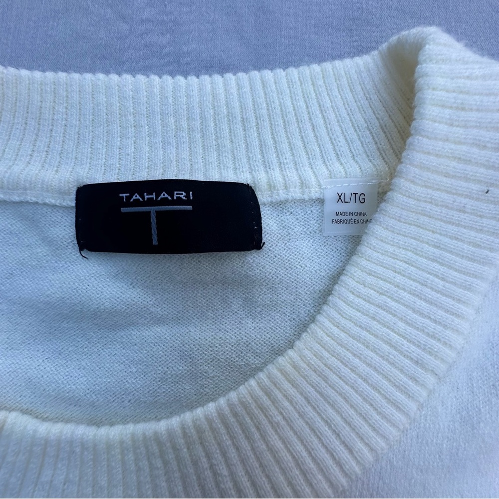Tahari Cream Black Polka Dot Sweater XL Chic Crewneck - Picture 4 of 12